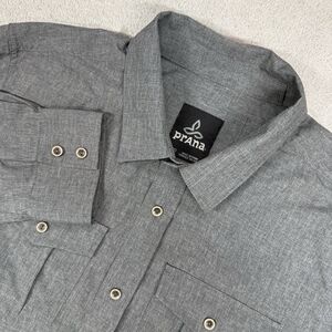 Prana Shirt Men's Medium Gray Performance Button Front Hiking Fishing Casual